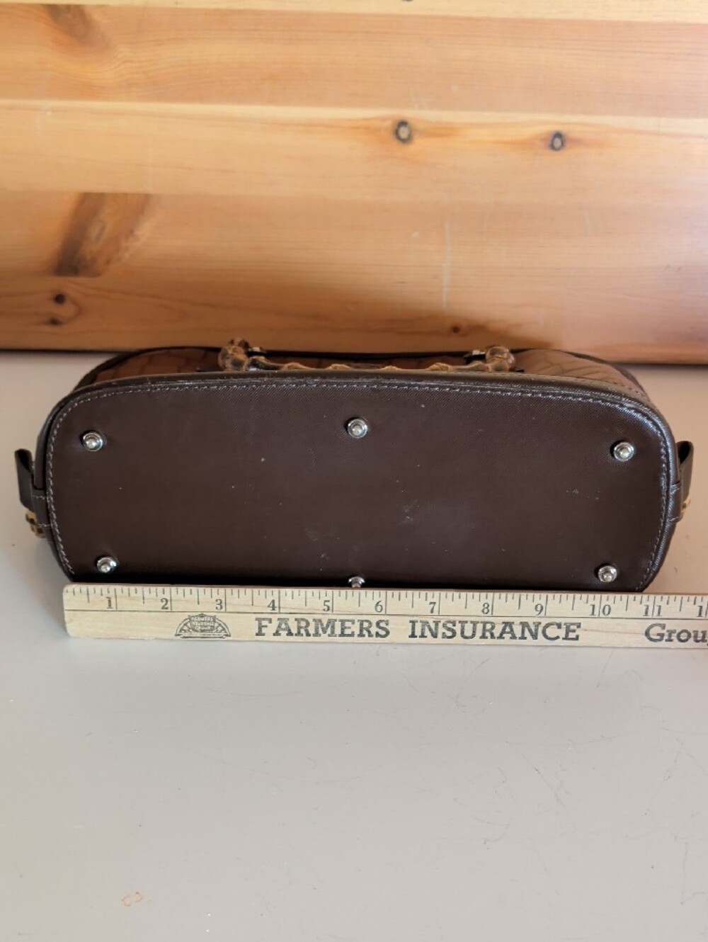Dooney & Bourke Brown Croc-Embossed Satchel with Bamboo Handles.๐ - Picture 13 of 16
